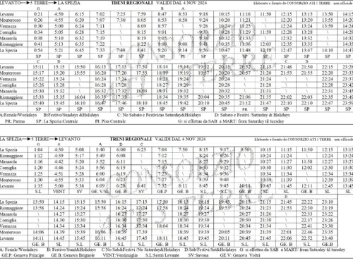 Train schedules valid from November 2024