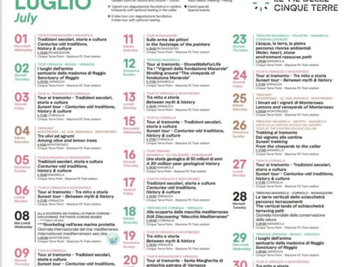 Calendario Cinque Terre Walking Park luglio 2026